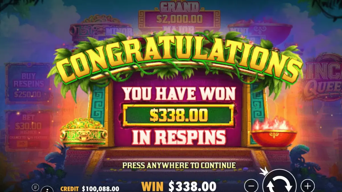 Tampilan visual slot Inca Queen dengan latar belakang kuil kuno dan simbol koin emas